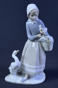 Lladro Porcelain Figurine 4568 Shepherdess Ducks 9 inches tall by 5.5 inches wide.