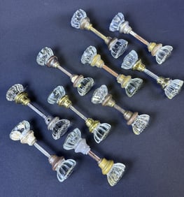 Vintage Glass Doorknobs lot of 10 Pairs Some rust present on metal parts. Also some paint or