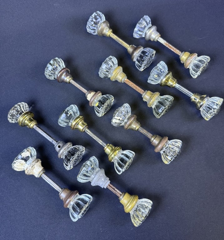 Vintage Glass Doorknobs lot of 10 Pairs Some rust present on metal parts. Also some paint or (1 of 7)
