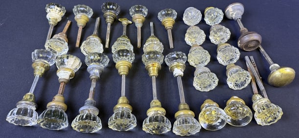 Vintage Glass and Metal Doorknobs Knobs measure approximately 2 x 2 inches.