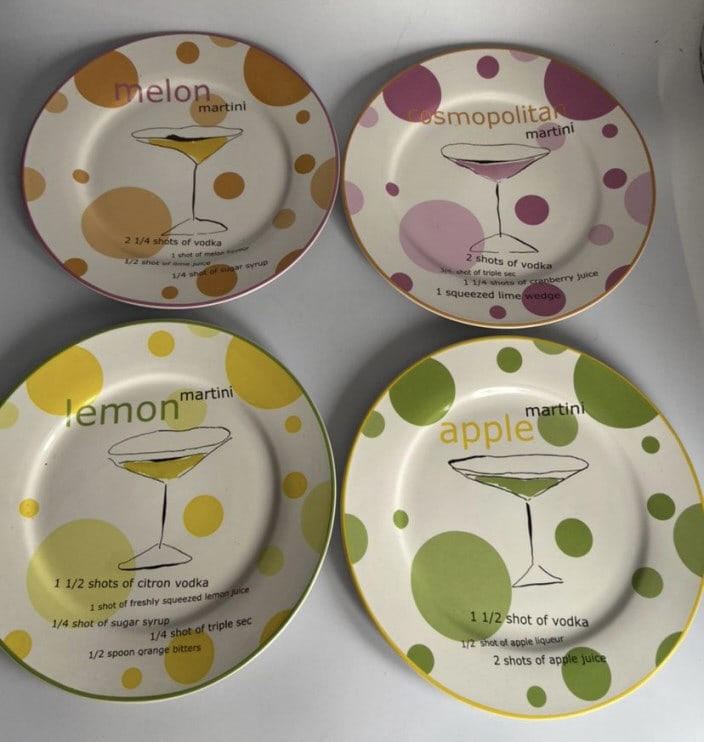 Martini Recipe Luncheon Plates Set of Four Set of four plates printed with martini (1 of 12)