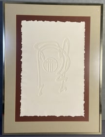 Paper Craft Susan Zythewick Signed Embossed paper craft in an Asian style symbol. Signed Susan