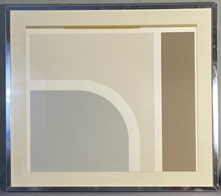 Minimalist Graphic Art in Frame Minimalist graphic art in neutral colors, unsigned. Appears to have