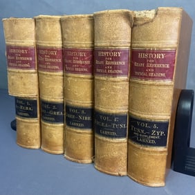 Antique Book Set History for Ready Reference Five book leather bound set of books.