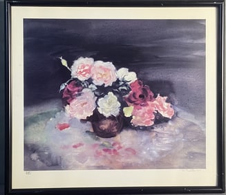 Tasha Tudor Rose Bouquet Lithograph Signed Signed litho of a bowl of roses from a 1993 painting by