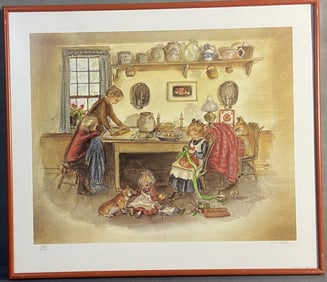 Tasha Tudor Making Sugar Cookies Litho Signed Lithograph from original watercolor Making Sugar