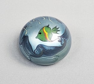 Orient & Flume Glass Paperweight Fish 1975 Approximately 3 x 2 inches.  Signed "S"