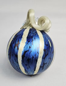 Orient & Flume Peacock Blue Art Glass Ornament Signed "Braley". Approximately 4 x 6 inches.  Free