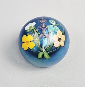 Orient & Flume Glass Paperweight Floral 1982 Approximately 2.75 x 3 inches. Signed "Ed Seaira" Free
