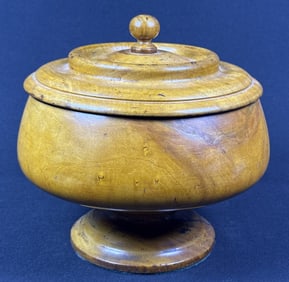 Vintage Turned Wooden Bowl With Lid Cracked. Two chips from foot. Please refer to photos for further