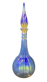 Vintage Iridescent Art Glass Bottle With Stopper Signed and dated 1990.