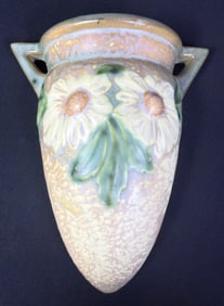 Roseville Style Pocket Vase Daisies No makers mark. Measures 8.25 x 6.75 x 2.5