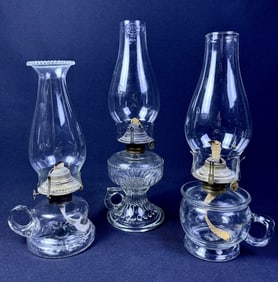 Antique Clear Glass Oil Lamps Banner & Scovill 3 lamps. Untested and unbroken.  Please see photos