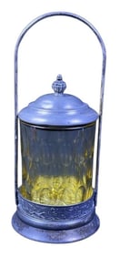 Antique Amber Glass Pickle Castor Jar 8.75 inches tall including handle. 4 inches wide.