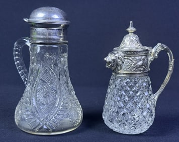 Antique & Vintage Syrup Creamer Pitchers Cut glass and Silverplate.