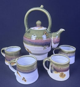 Vintage Crumb Studio Pottery Tea Set Signed Crumb ‘79. Crazing present overall. Small chip on