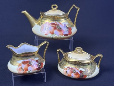 Vintage Pickard China 3 Piece Tea Set Gold and floral