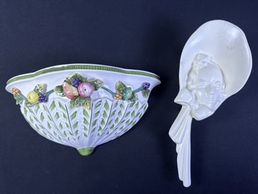 Vintage Ceramic Wall Pocket Vases One Andrea by Sadek measuring 10.5 x 3.6 x 5 inches.