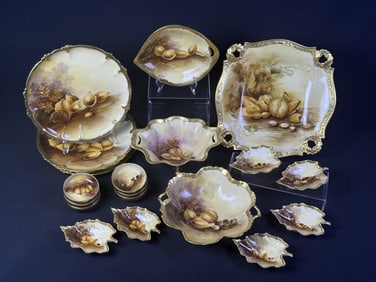 Vintage Pickard Limoges Oak Leaves Nuts Dishes Hand painted.