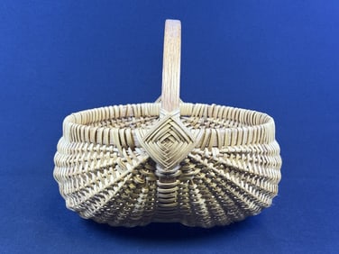 Vintage Split Egg Gods Eye Woven Basket 11.5 x 10.5 x 11 inches. No holes. Please see photos for