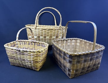 Vintage Woven Baskets Lot of 3 Two rectangular one square.