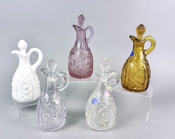 Vintage Imperial Glass Cruet Opalescent Amber Pink 5 total. 6.75 inches tall each.