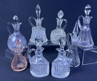 Vintage Glass Cruets Mixed Lot of 8 Between 5 and 7.5 inches tall.