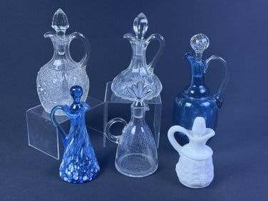 Vintage Glass Cruets Blue Clear White Lot of 6 Free from cracks. Stand 4.5- 8.5 inches