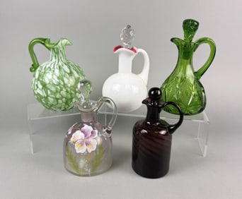 Vintage Glass Cruets Assorted Lot of 6 Stand between 5.5-7 inches