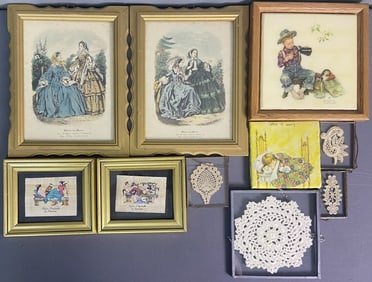 Wall Art Tatted Lace, Norman Rockwell, Papyrus Ten small pieces of wall art including four tatted