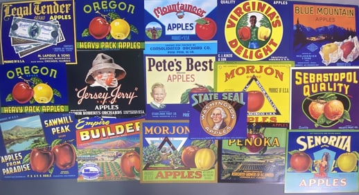 Vintage American Apple Labels Collection of vintage Apple labels from Washington, New Jersey,