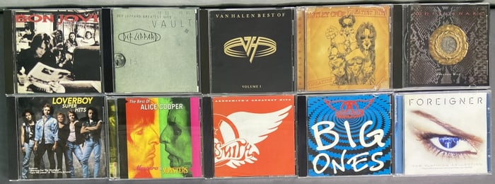 CDs Aerosmith Def Leppard Bon Jovi Van Halen Ten compact discs, sold untested. Titles