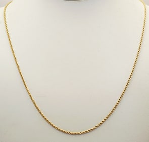14K JV Yellow Gold 24" Rope Chain Weighs 5.3 grams.