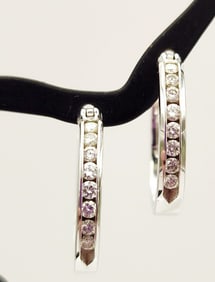 18K White Gold & Crystals Hoop Earrings Weighs 3.9