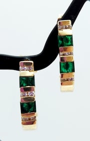 14K Yellow Gold Emerald Earrings Backs are