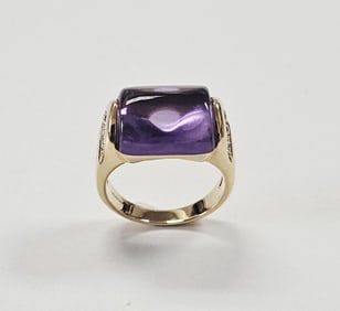 Bvlgari 18K Gold Cut Amethyst & Diamond Ring Ring is size