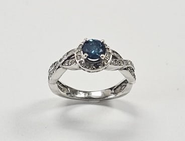 14K 1/2 CT & Diamond Irritated Blue Sapphire Ring Ring is a size 6 Ring weighs 3.83 Grams total