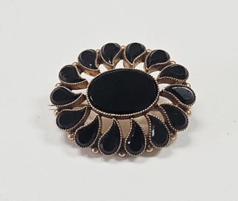 Victorian 10K Rose Gold Onyx Mourning Brooch Brooch weighs 6.1 Grams