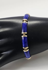 14K Yellow Gold Chinese Lapis Bar Bracelet Bracelet measures 7