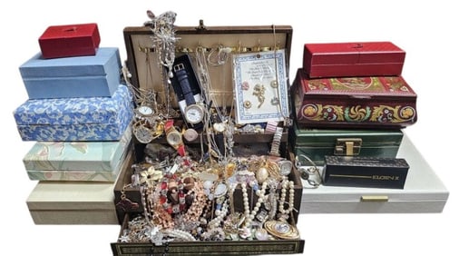Huge Lot of Vintage Jewelry & Watches Inc Avon Collection of vintage necklaces, brooches, watches