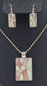 Lia Sophia Silver Tone Mosaic Pendant Necklace & Earrings Necklace is 24".