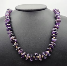Vintage Amethyst Gold Tone Necklace Necklace Measures 19" Necklace Weighs 56 Grams