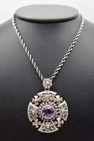 Vintage Sterling Amethyst Cross Necklace Necklace Measures 20" Necklace Weighs 32.1 Grams