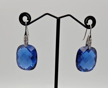 Sterling Silver Blue Crystal Earrings Earrings Weigh 17.4 Grams