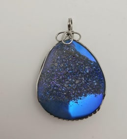 Sterling Silver Blue Druzy Agate Pendant Pendant Weighs 26.8 Grams Metal Not Stamped