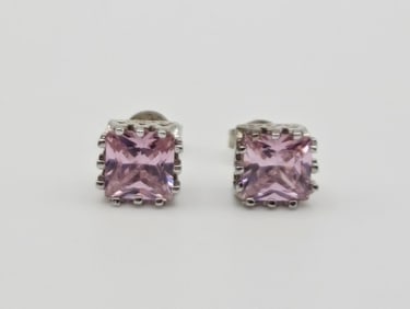 Sterling Silver Pink CZ Stud Earrings Earrings Weigh 2.3 Grams