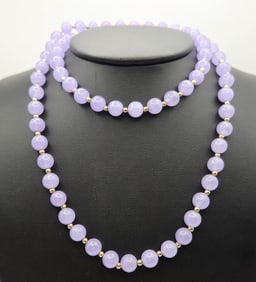 Vintage Dyed Lavender Quartz Necklace Necklace Measures 30" Gold Tone Beads