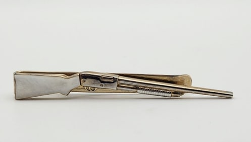 Vintage Swank MOP Gun Tie Clip Gold Tone Metal