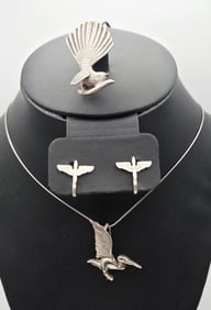 Vintage Sterling Silver Bird Set Necklace Measures 18.5"