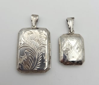 Vintage Sterling Silver Lockets Large Locket Weighs 8.1 Grams Small Locket Weighs 4.3 Grams